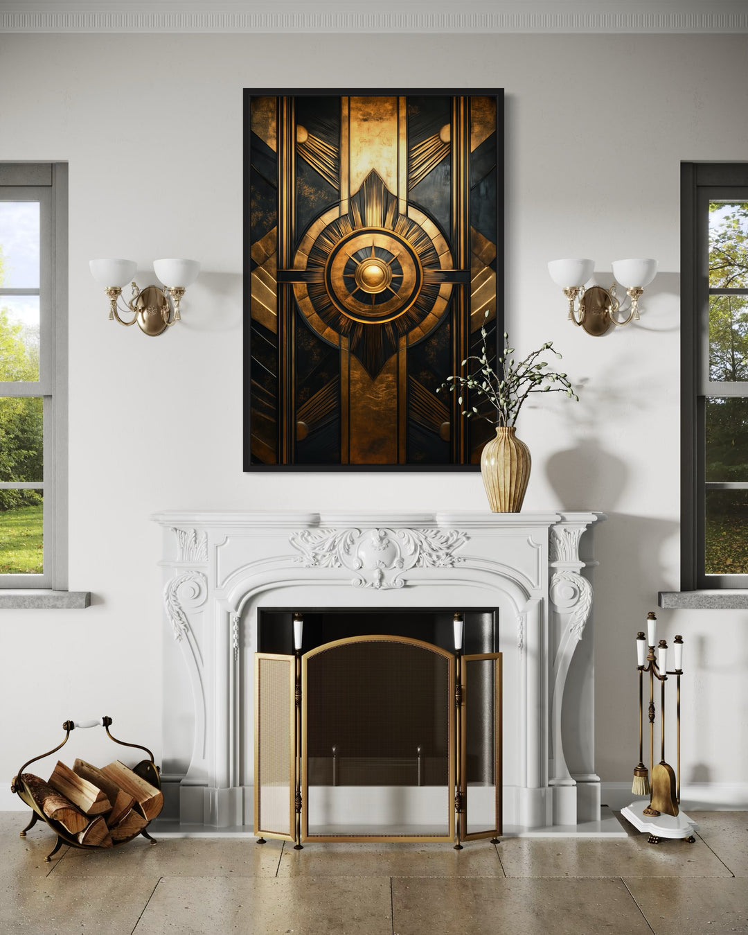 Black Gold Art Deco Luxury Framed Canvas Wall Art