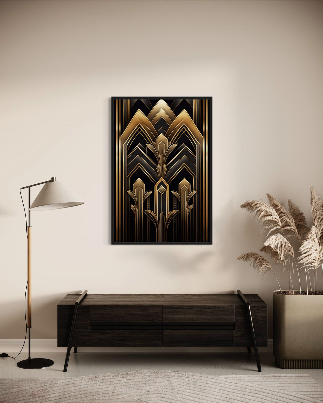 Black Gold Art Deco Luxury Framed Canvas Wall Art