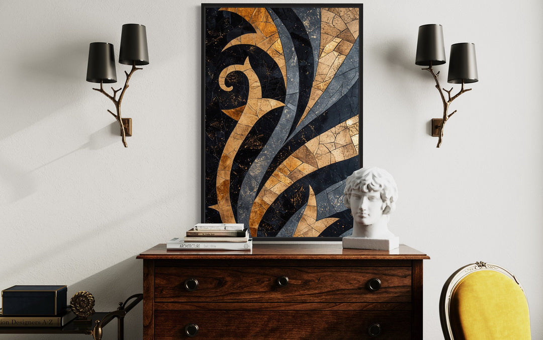 Black Gold Art Nouveau Luxury Living Room Framed Canvas Wall Art