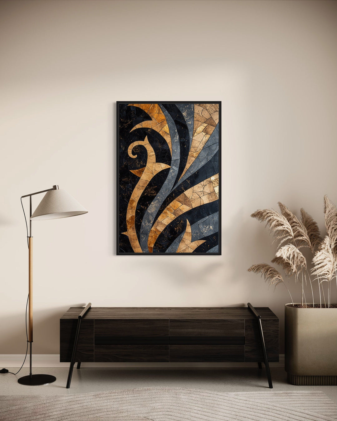 Black Gold Art Nouveau Luxury Living Room Framed Canvas Wall Art