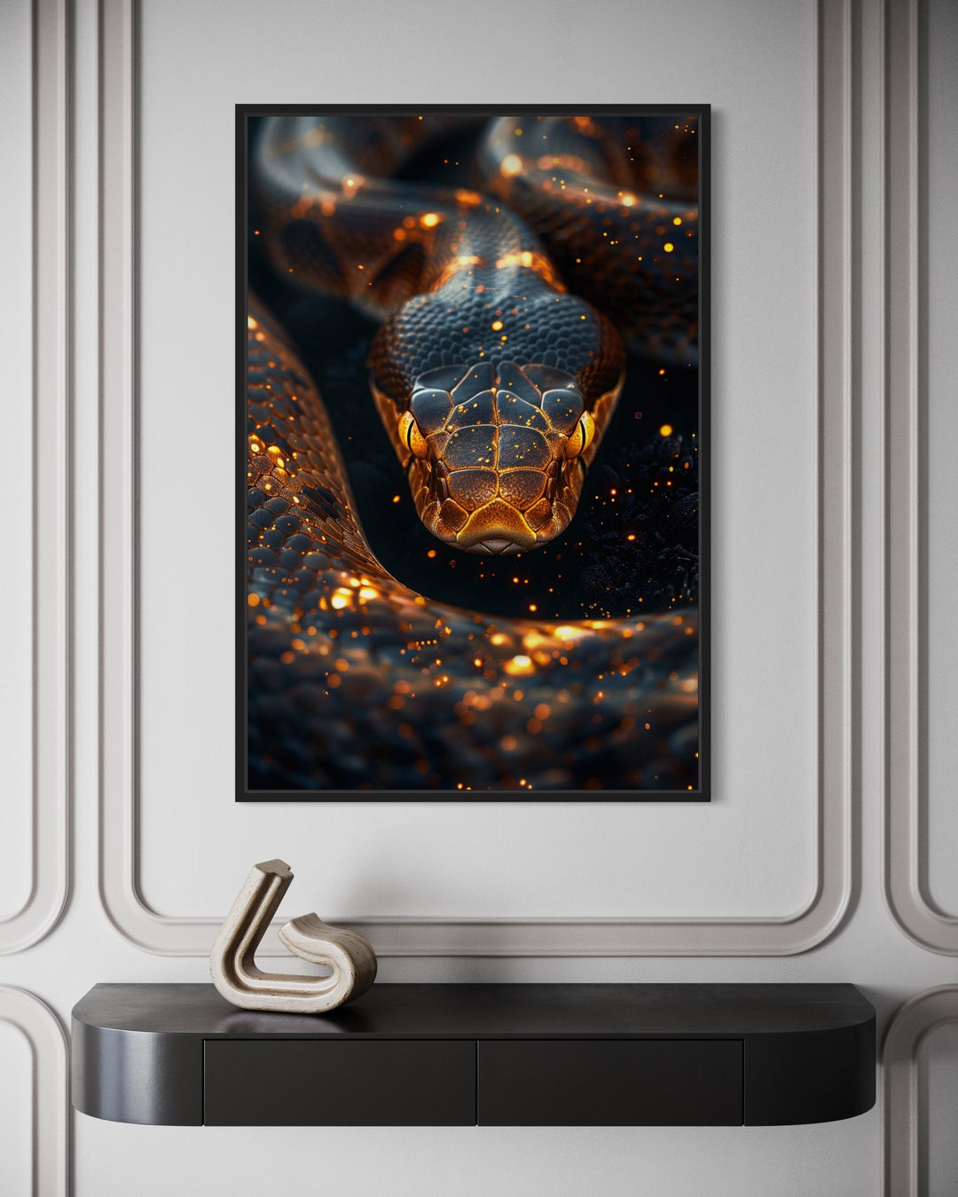 Black Gold Boa Snake Framed Canvas Wall Art