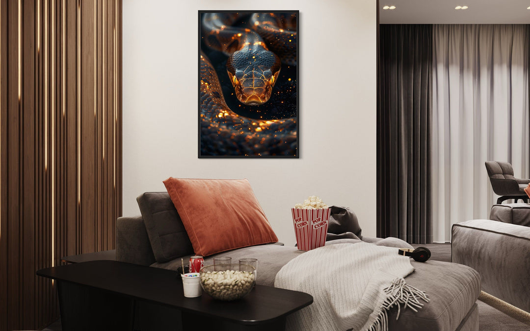 Black Gold Boa Snake Framed Canvas Wall Art