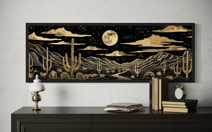 Black Gold Desert Long Horizontal Framed Canvas Wall Art