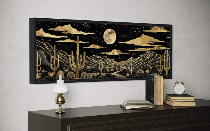 Black Gold Desert Long Horizontal Framed Canvas Wall Art