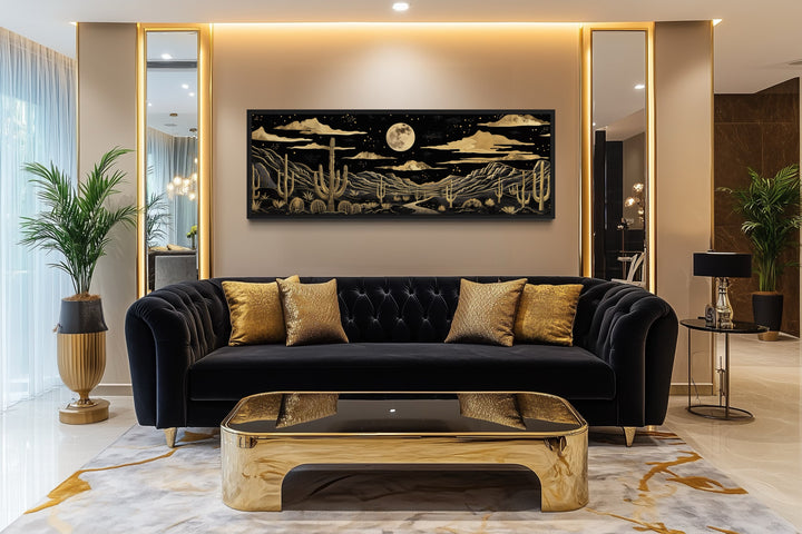 Black Gold Desert Long Horizontal Framed Canvas Wall Art