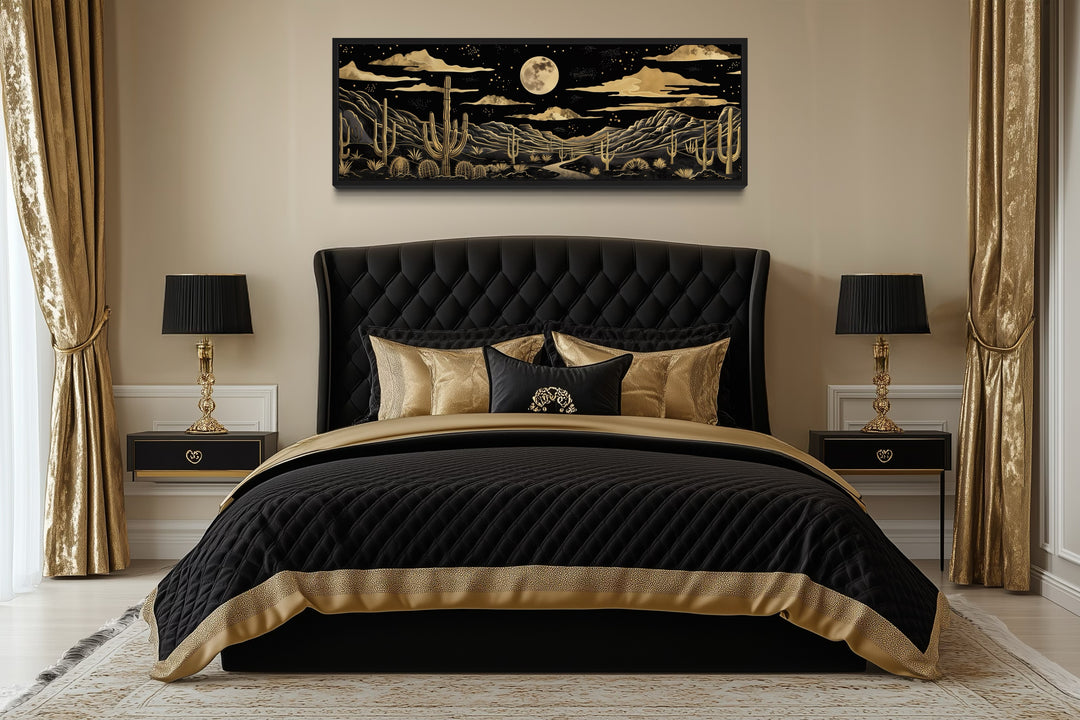 Black Gold Desert Long Horizontal Framed Canvas Wall Art