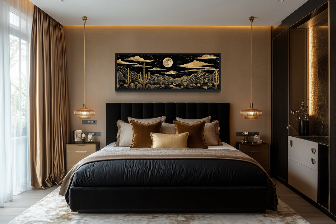 Black Gold Desert Long Horizontal Framed Canvas Wall Art