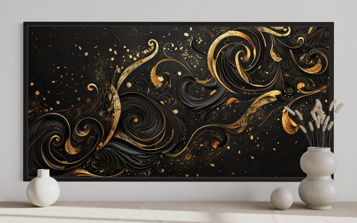 Black Gold Luxury Art Nouveau Framed Canvas Wall Art