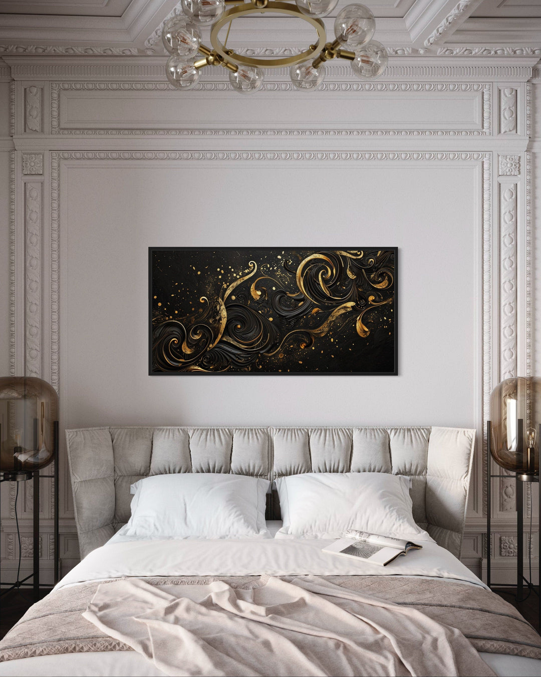 Black Gold Luxury Art Nouveau Framed Canvas Wall Art