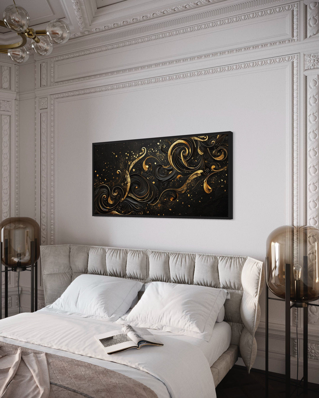 Black Gold Luxury Art Nouveau Framed Canvas Wall Art