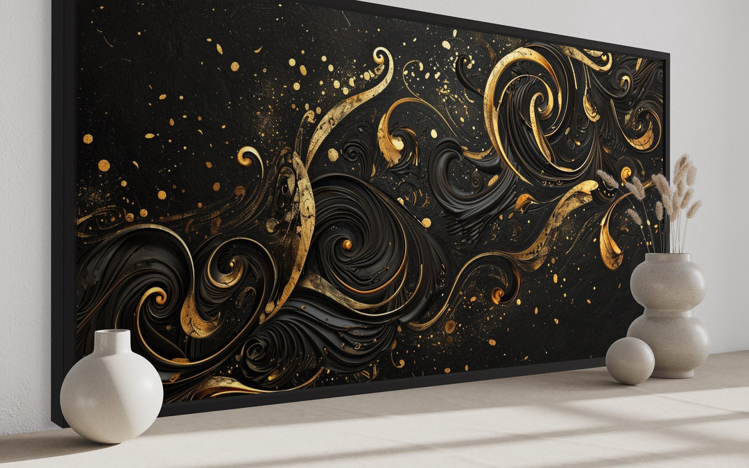 Black Gold Luxury Art Nouveau Framed Canvas Wall Art