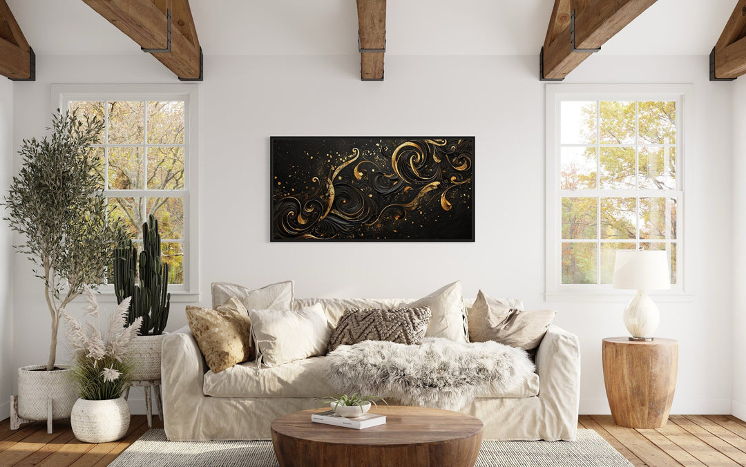 Black Gold Luxury Art Nouveau Framed Canvas Wall Art