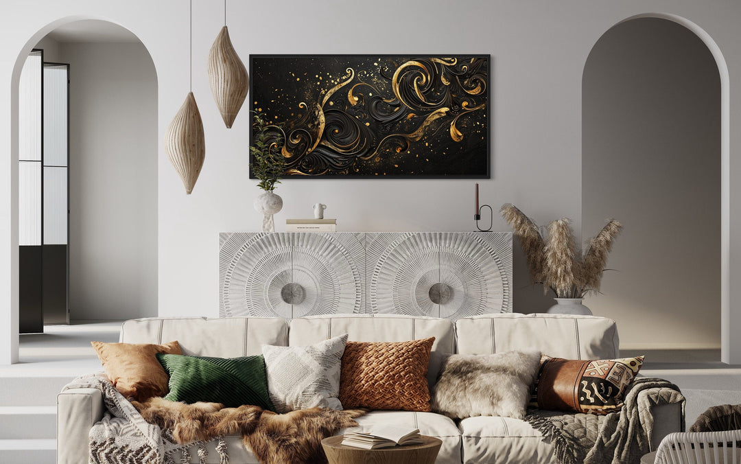 Black Gold Luxury Art Nouveau Framed Canvas Wall Art