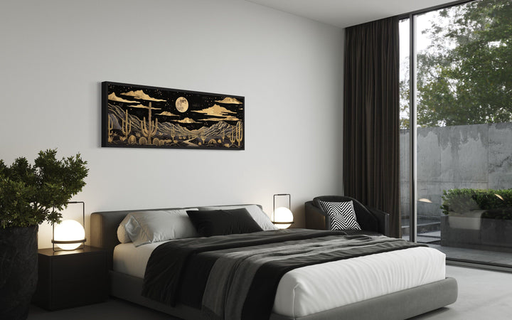 Black Gold Minimalist Desert Mid Century Modern Framed Canvas Wall Art