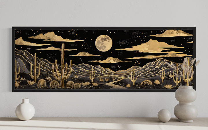 Black Gold Minimalist Desert Mid Century Modern Framed Canvas Wall Art