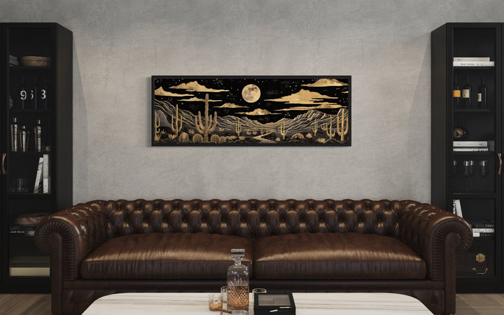 Black Gold Minimalist Desert Mid Century Modern Framed Canvas Wall Art