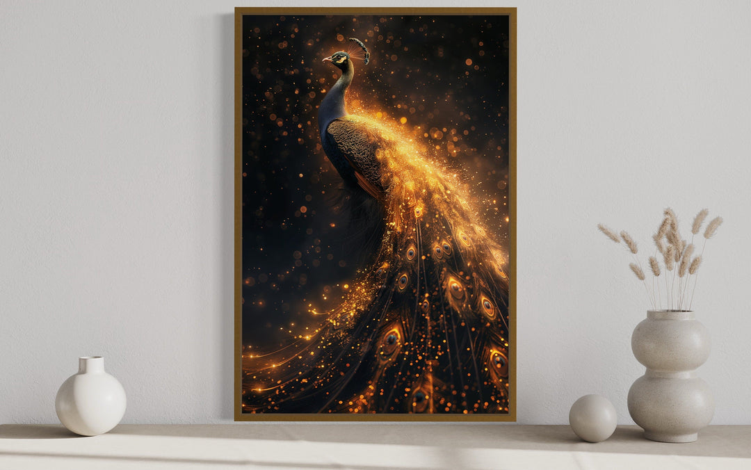 Black Gold Peacock Framed Canvas Wall Art