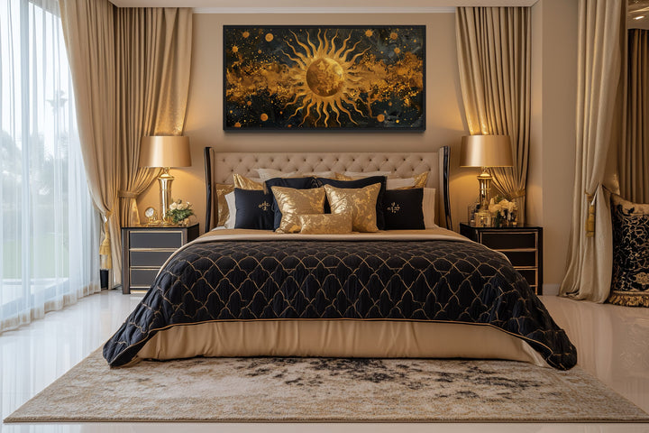 Black Gold Sun Art – Luxury Celestial Wall Art | Framed Canvas Print