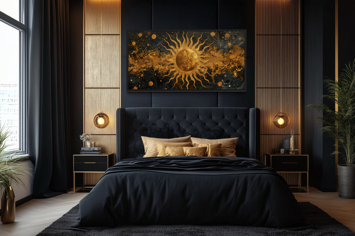 Black Gold Sun Art – Luxury Celestial Wall Art | Framed Canvas Print