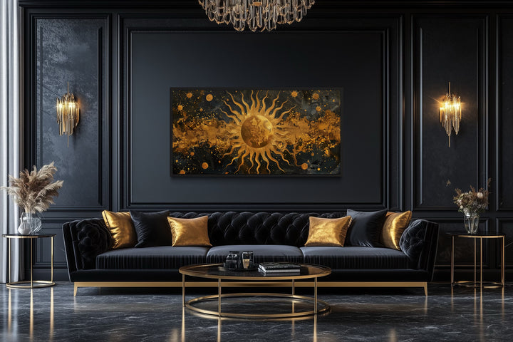Black Gold Sun Art – Luxury Celestial Wall Art | Framed Canvas Print