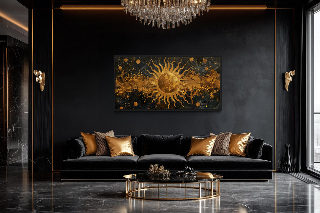 Black Gold Sun Art – Luxury Celestial Wall Art | Framed Canvas Print