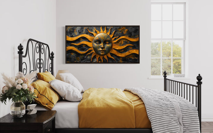 Black Gold Sun Celestial Framed Canvas Wall Art