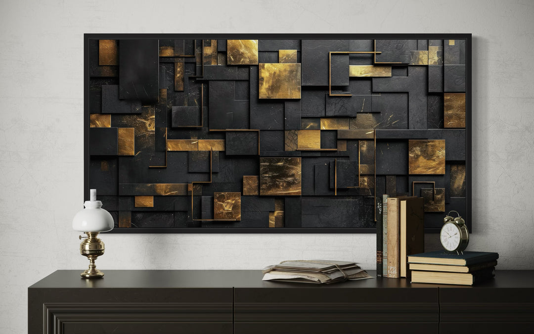 Black Gold Wall Art - Abstract Canvas Art | Geometric Framed Print for Modern Interiors