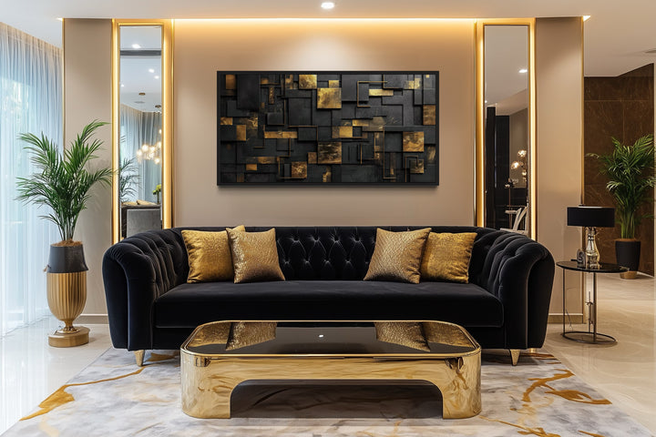 Black Gold Wall Art - Abstract Canvas Art | Geometric Framed Print for Modern Interiors