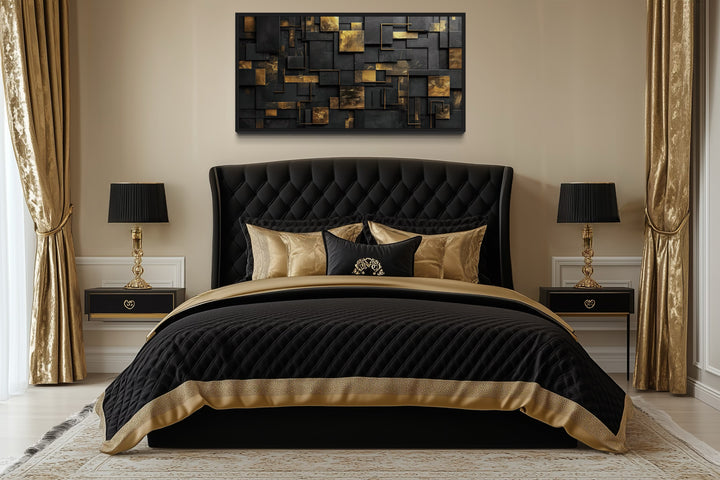 Black Gold Wall Art - Abstract Canvas Art | Geometric Framed Print for Modern Interiors