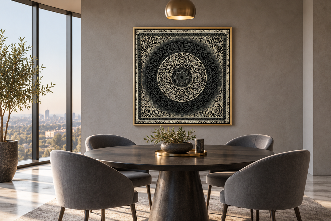 Indian Mandala Boho Black Grey  Framed Canvas Wall Art