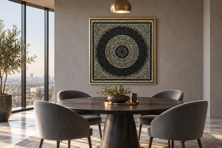 Indian Mandala Boho Black Grey  Framed Canvas Wall Art