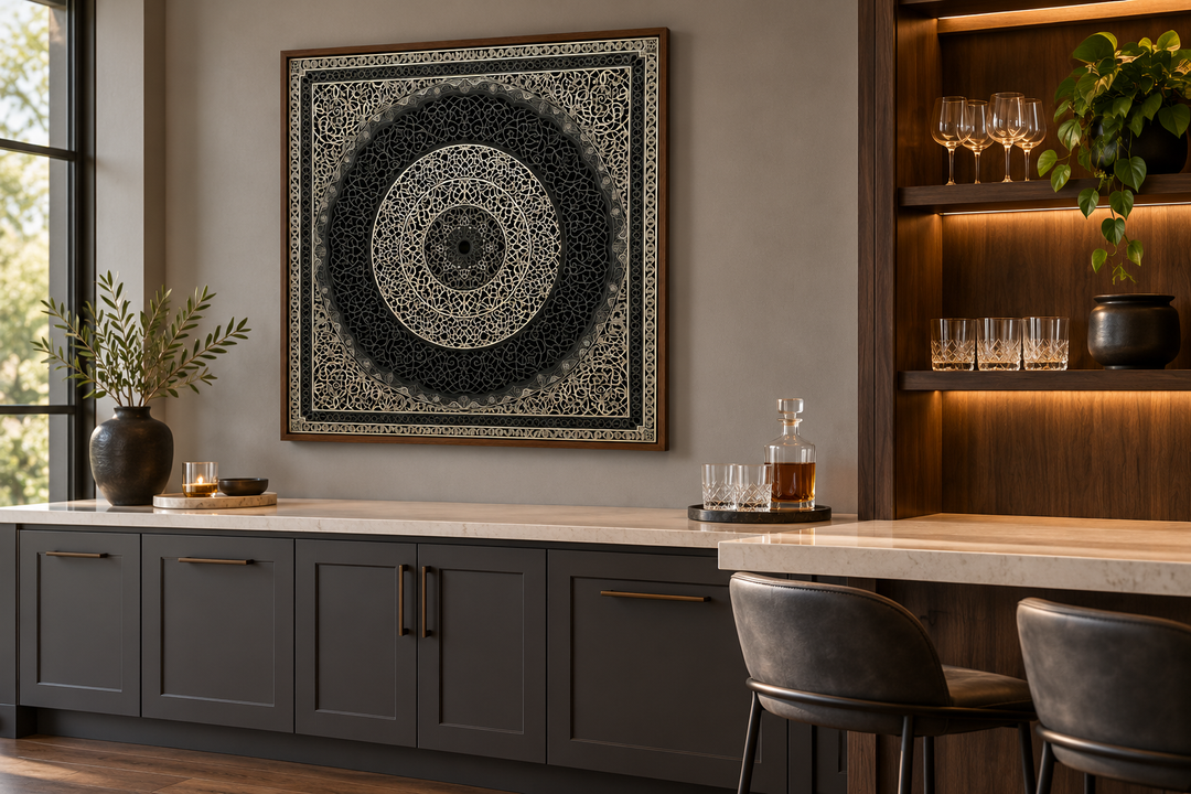 Indian Mandala Boho Black Grey  Framed Canvas Wall Art