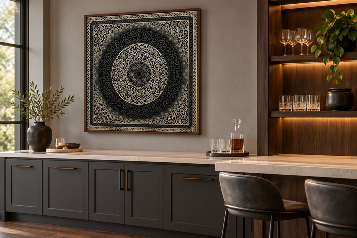 Indian Mandala Boho Black Grey  Framed Canvas Wall Art