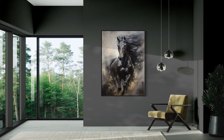 Black Horse Modern Abstract Painting Extra Large Framed Canvas Wall Art