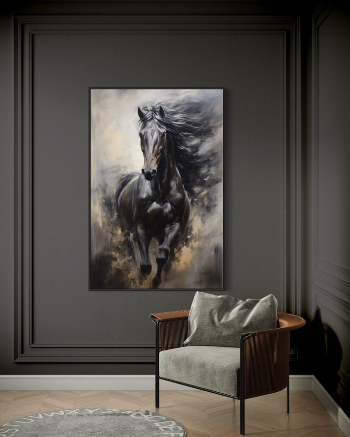 Black Horse Modern Abstract Painting Extra Large Framed Canvas Wall Art