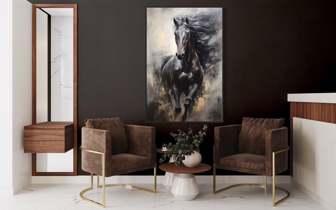 Black Horse Modern Abstract Painting Extra Large Framed Canvas Wall Art