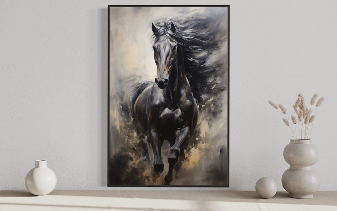 Black Horse Modern Abstract Painting Extra Large Framed Canvas Wall Art