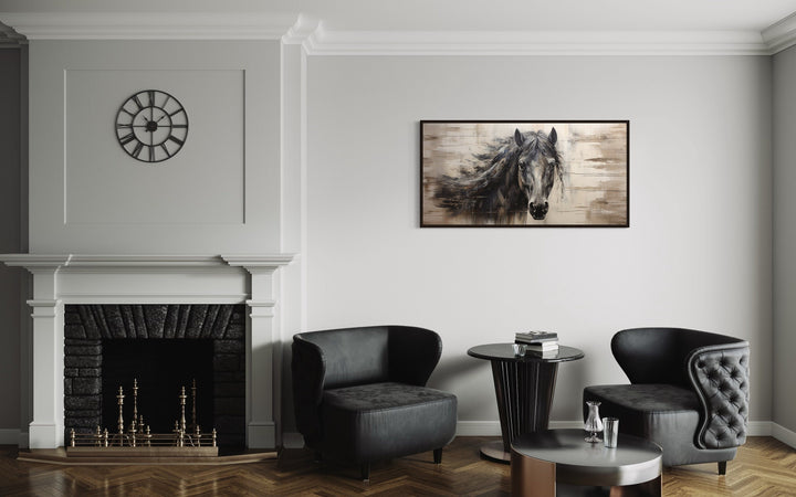 Black Horse Wall Art - Rustic Horse Canvas Print | Wood Framed Farmhouse Decor