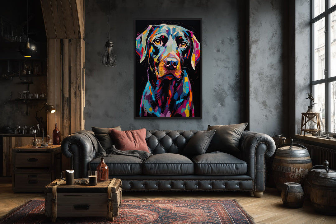 Black Labrador Retriever Pop Art Portrait Framed Canvas Wall Art