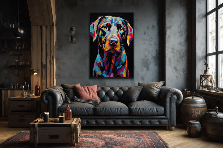 Black Labrador Retriever Pop Art Portrait Framed Canvas Wall Art