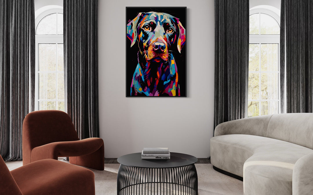 Black Labrador Retriever Pop Art Portrait Framed Canvas Wall Art