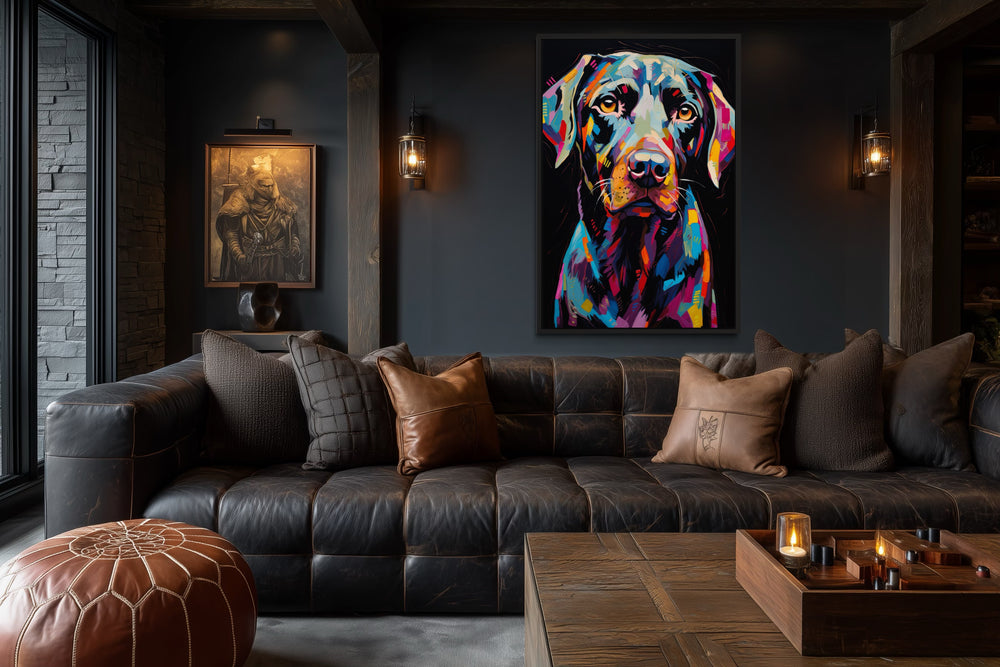 Black Labrador Retriever Pop Art Portrait Framed Canvas Wall Art