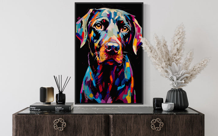 Black Labrador Retriever Pop Art Portrait Framed Canvas Wall Art