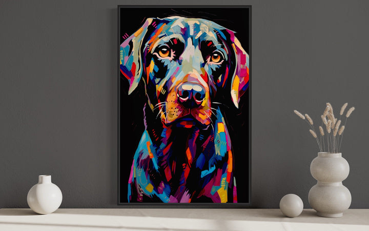 Black Labrador Retriever Pop Art Portrait Framed Canvas Wall Art