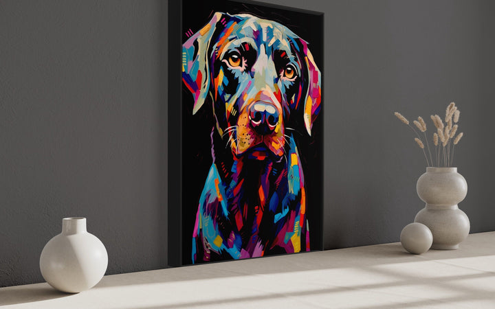 Black Labrador Retriever Pop Art Portrait Framed Canvas Wall Art