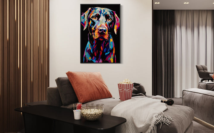 Black Labrador Retriever Pop Art Portrait Framed Canvas Wall Art