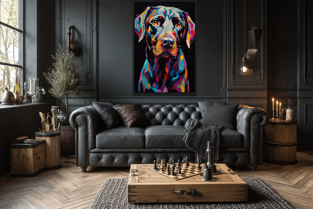 Black Labrador Retriever Pop Art Portrait Framed Canvas Wall Art