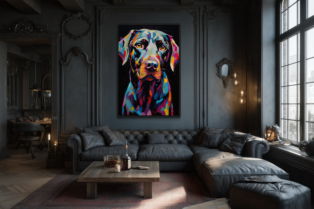 Black Labrador Retriever Pop Art Portrait Framed Canvas Wall Art