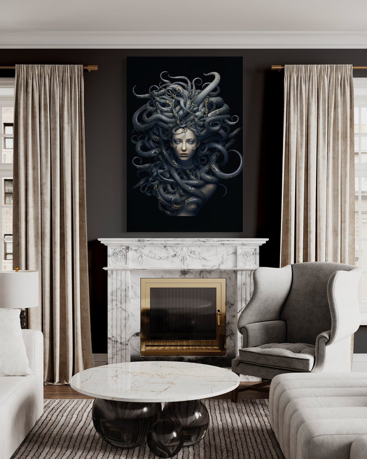 Black Medusa Greek Gorgon Framed Canvas Wall Art