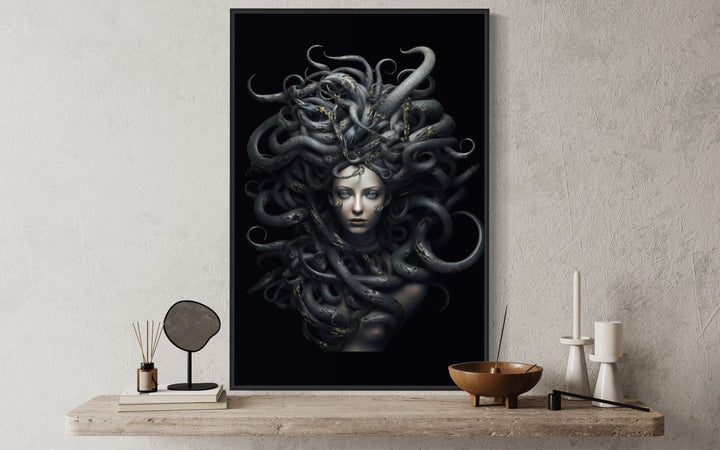 Black Medusa Greek Gorgon Framed Canvas Wall Art